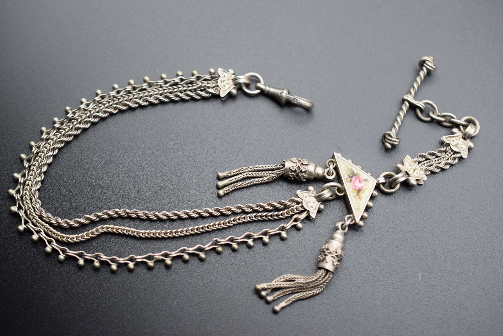 WOW Sterling Etruscan Watch Fob Enamel Vintage Elaborate Tassles  Lot 690 (1 of 5)