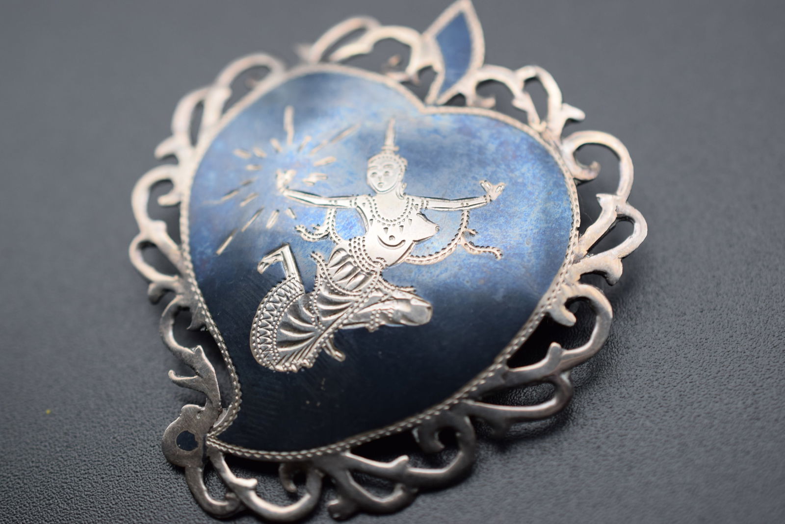 Vintage Brooch Pin Sterling Silver 925 Siam Damascene Niello  Lot 694 (1 of 4)