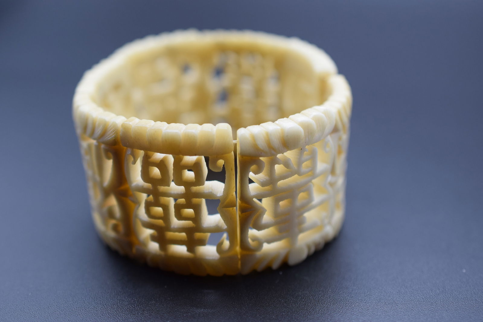 Bone Cutwork Bracelet Stretch Vintage Lot 796: Bone Cutwork Bracelet Stretch Vintage measures 2 1/4" x 1 1/4"