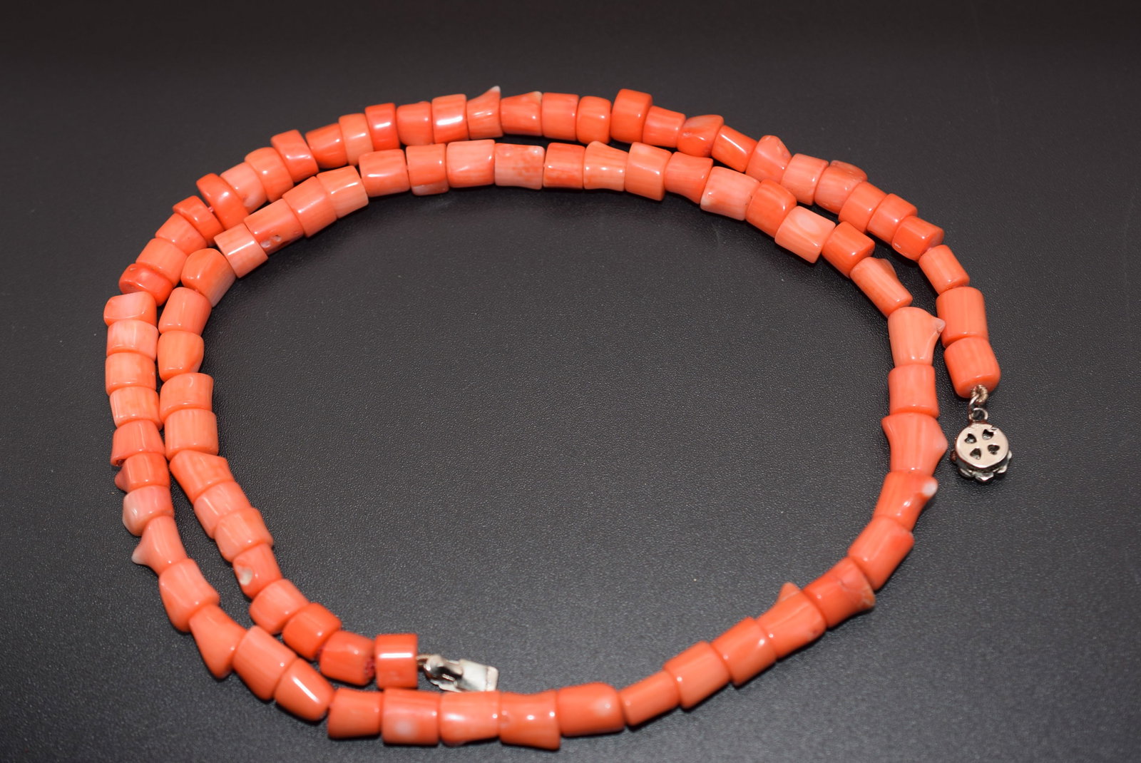 Natural Coral Necklace Lot 829: Natural Coral Necklace weighs 48 grams measures 22" long beads 8mm to 9mm