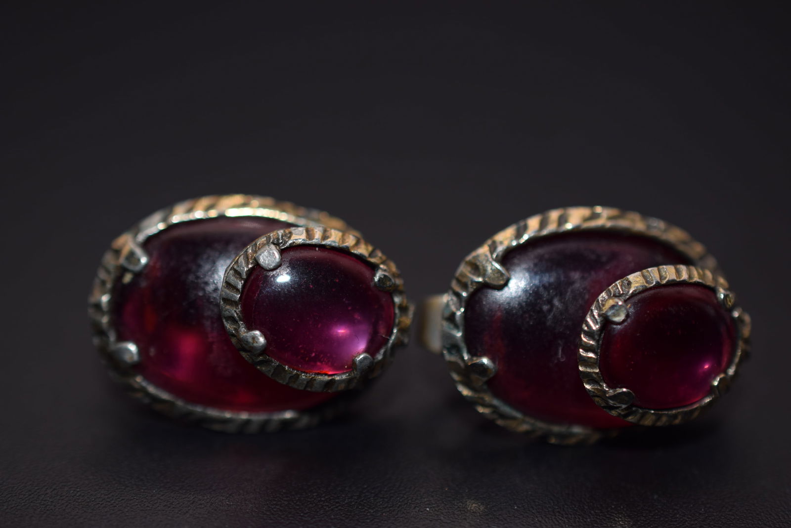 Trifari Cranberry Glass Vintage Clip Earrings Lot 1038: Trifari Cranberry Glass Vintage Clip Earrings measures 7/8" x 5/8" signed Crown Trifari