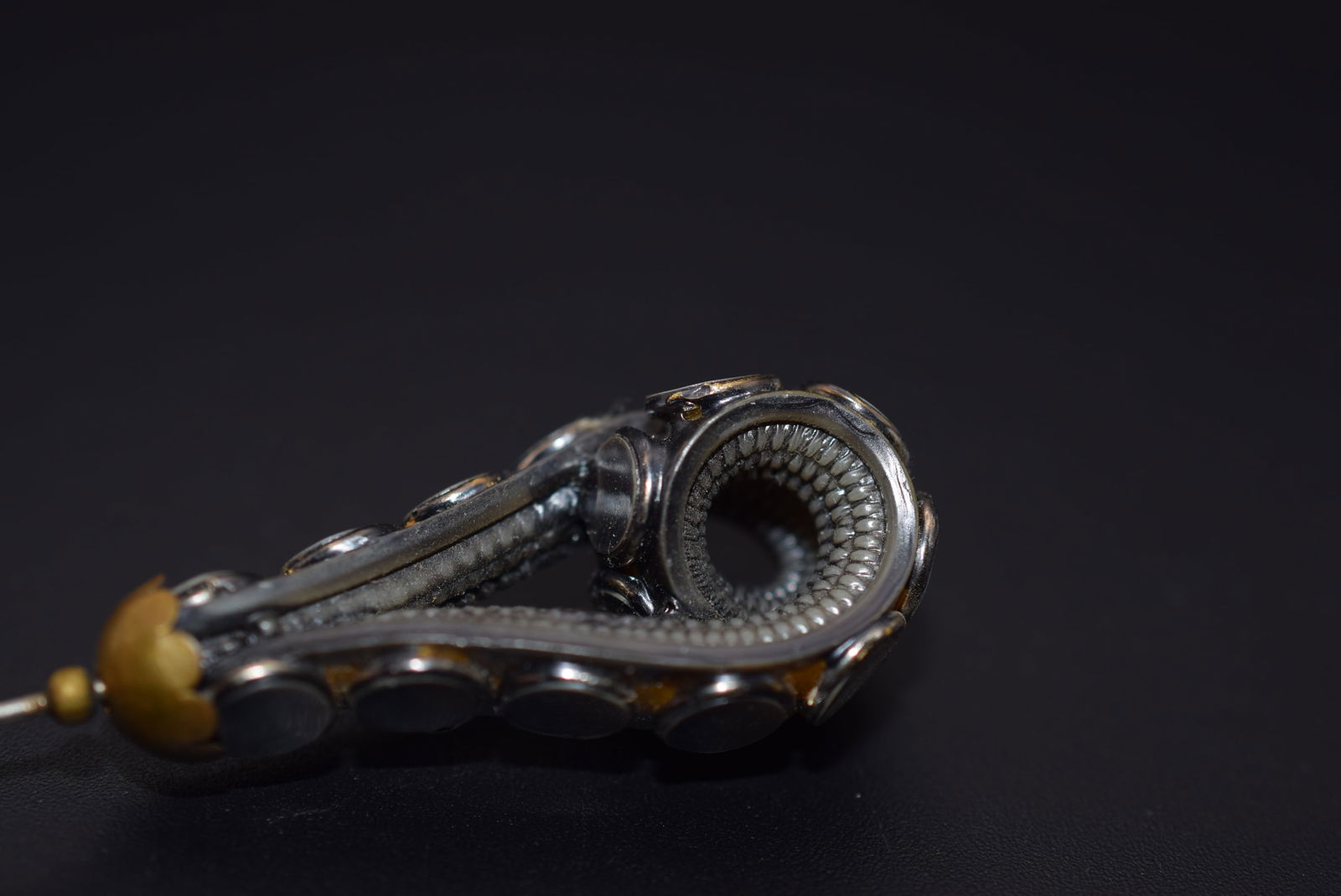 Wow Grey MOP and Repousse Dots Elaborate Hat Pin Edwardian Vintage HatpinLot 1247 (1 of 9)