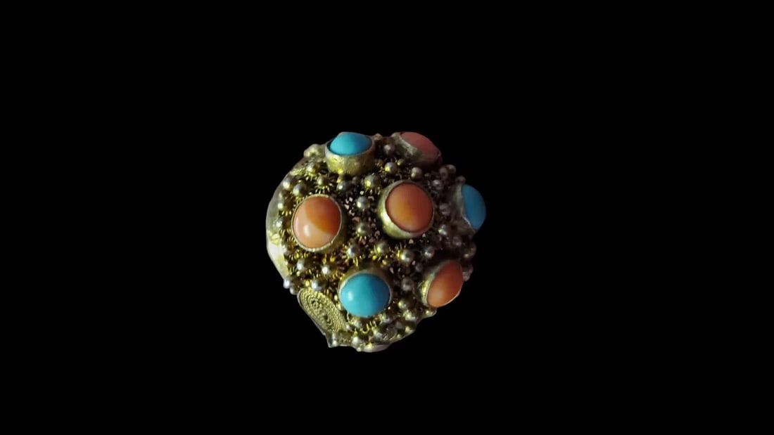 Enamel Filigree Turquoise Coral Chinese export Ring one size .lot#4 (1 of 5)