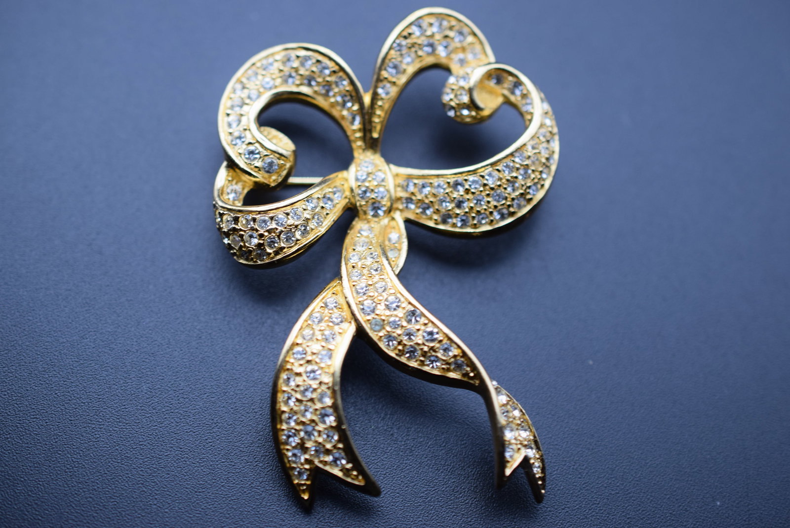 Christian Dior Rhinestone Bow Brooch Pin Signed Lot # BE 31: Christian Dior Rhinestone Bow Brooch Pin Signed measures 2 1/2" x 1 3/4"