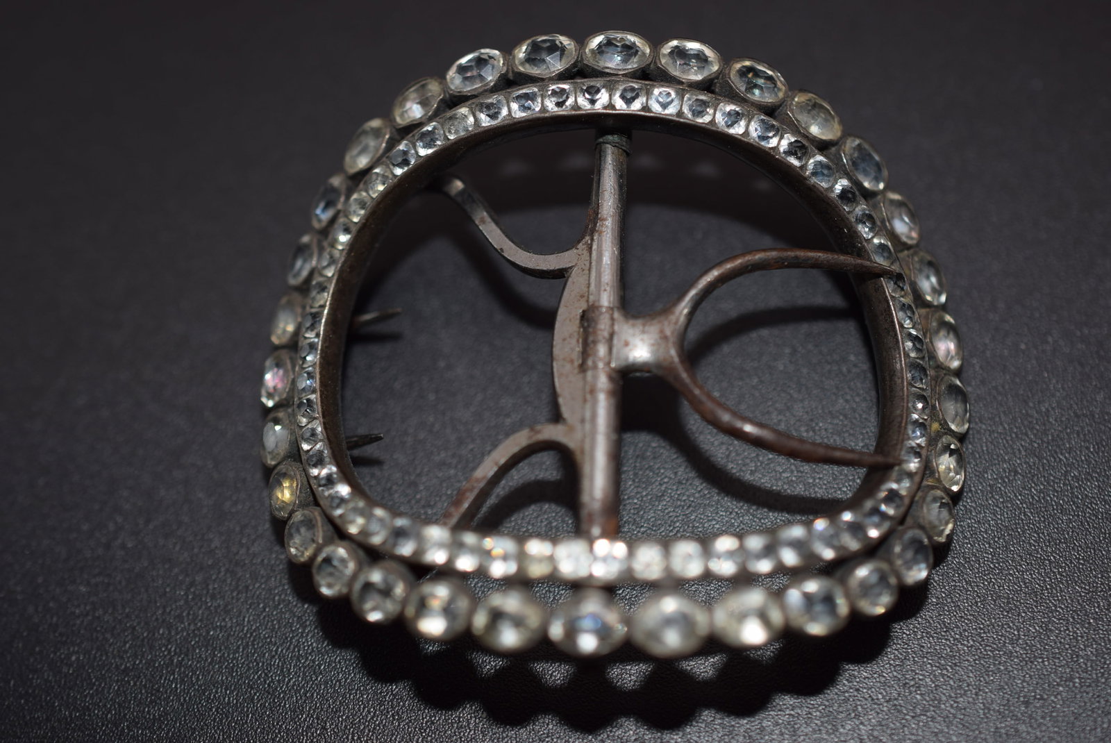 Made in France Edwardian Clip Brooch Vintage Lot# BE 42: Made in France Edwardian Clip Brooch Vintage measures 2 1/8" x 2" some wear to the metal but a stunning piece filled with crystals and invisible set stones just lovely