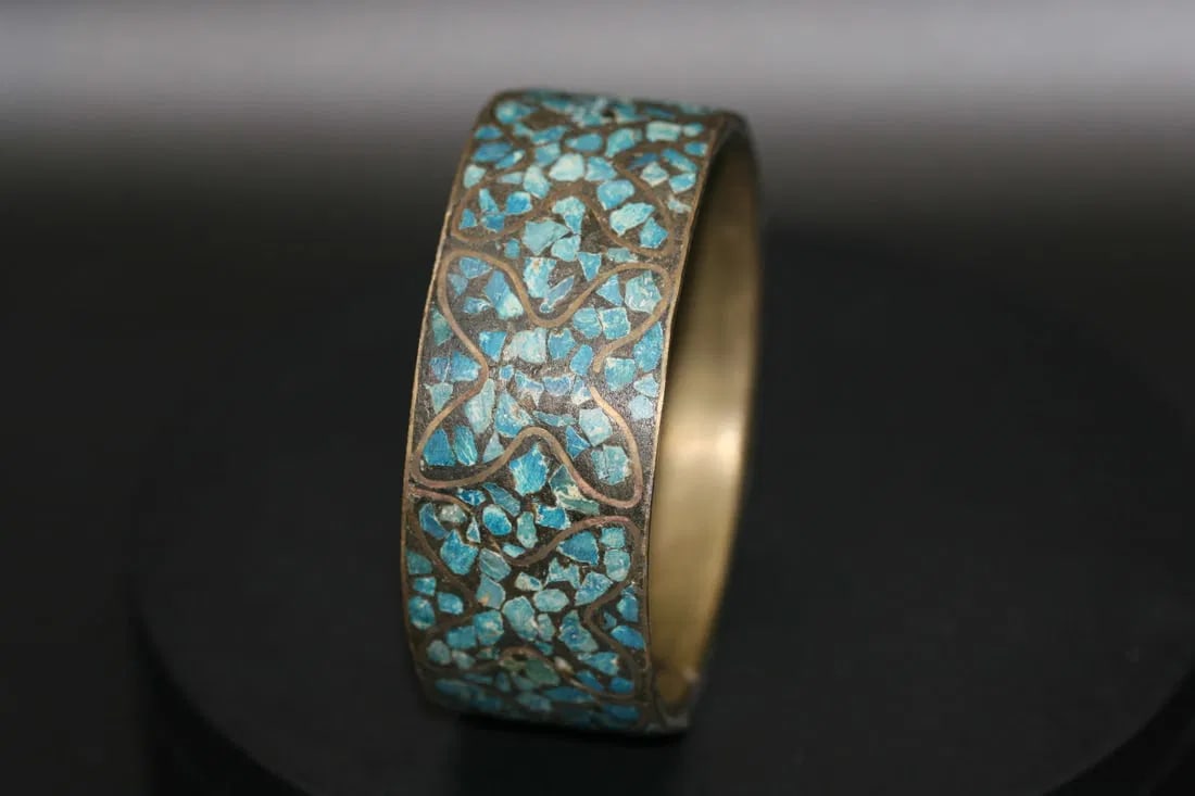 Inlaid Turquoise Middle eastern Bangle Bracelet .lot#54 (1 of 4)