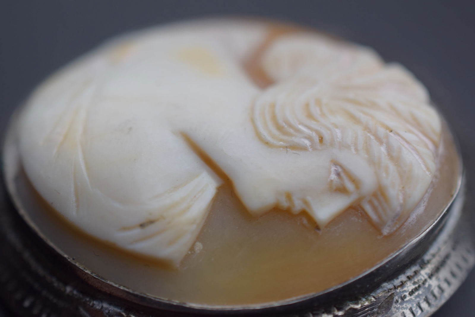 Shell Cameo Vintage Brooch Pin Lot# BE 55: Shell Cameo Vintage Brooch Pin measures 1 5/8" x 1 3/8"