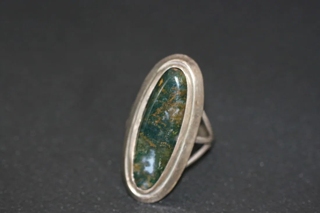Moss Agate Sterling Ring Size 7.75 .lot#87 (1 of 3)