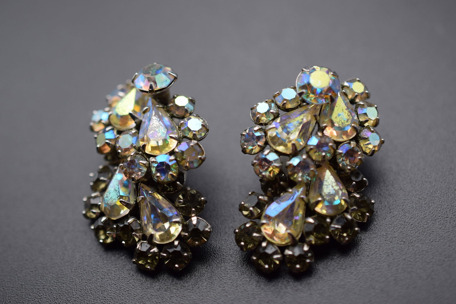 Sherman Rhinestone Clip Earrings Signed Vintage Lot # BE 99 (1 of 2)