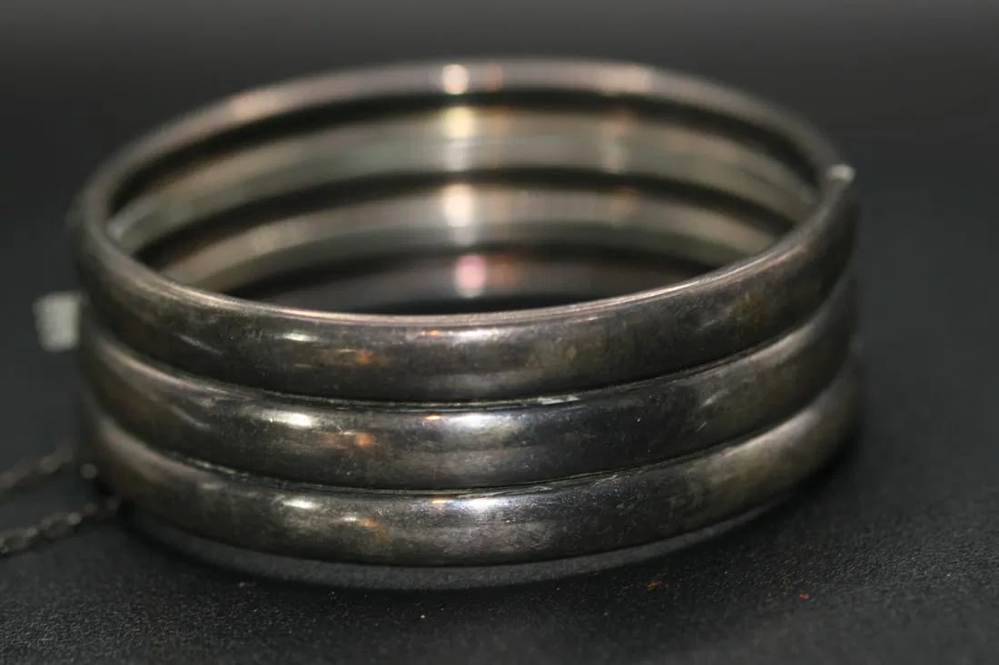 Sterling Triple stack Bangle Cuff Bracelet 925 vintage  .lot#160 (1 of 4)