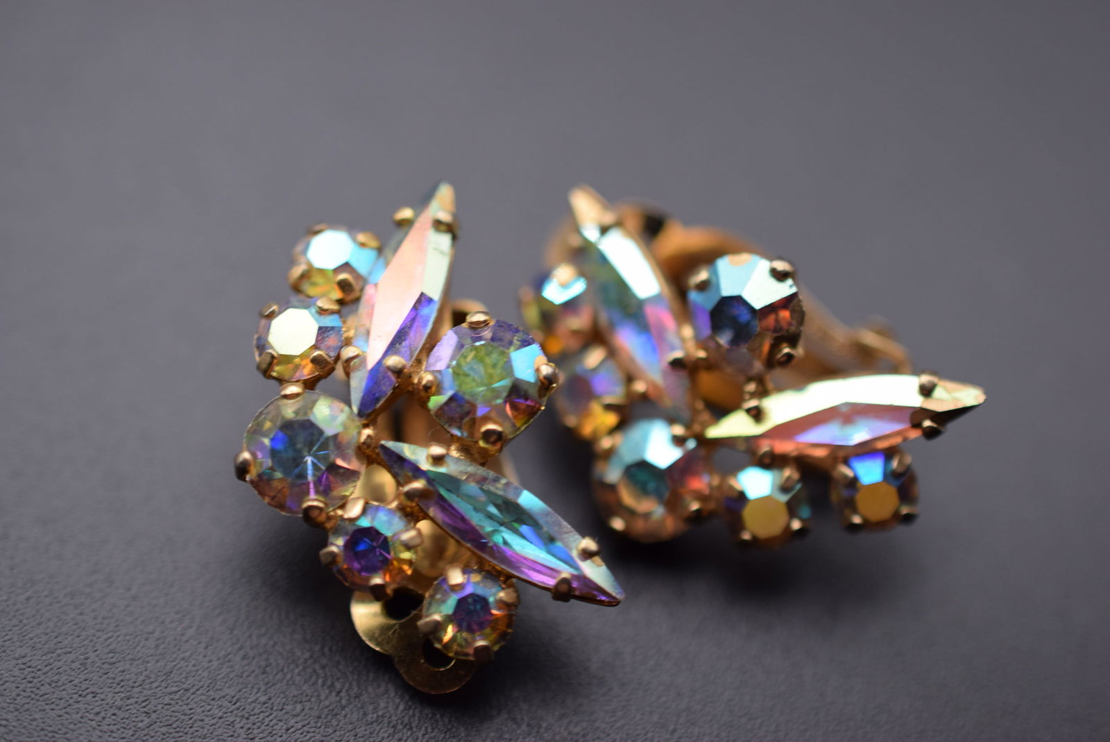 Sherman Clip Earrings Vintage Rhinestone Lot# BE 176: Sherman Clip Earrings Vintage Rhinestone unsigned