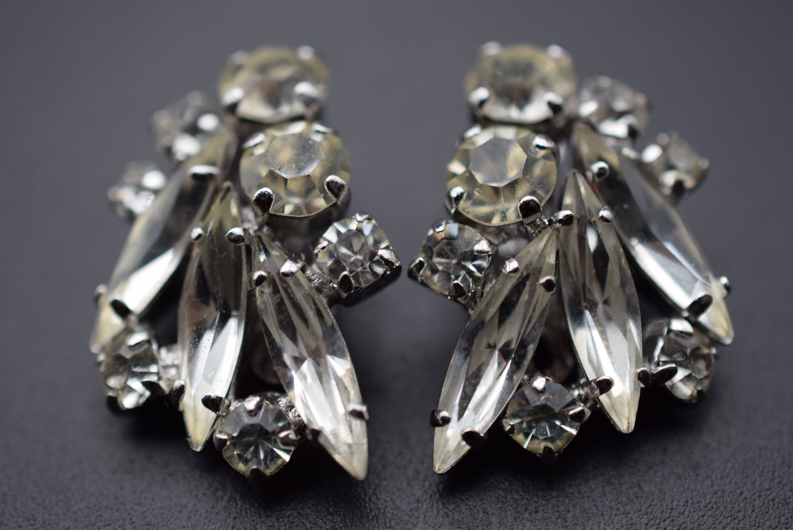 Sherman Clip Earrings Vintage 1950's Rhinestone Lot# BE 178: Sherman Clip Earrings Vintage 1950's Rhinestone