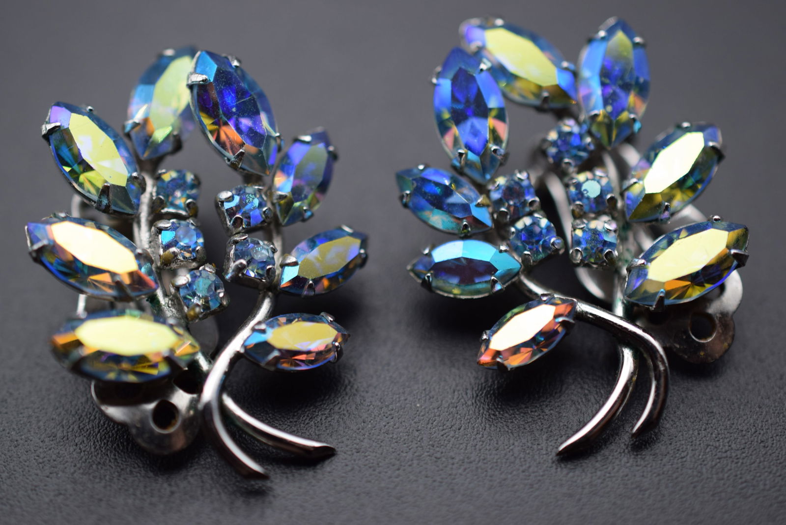 Sherman Clip Earrings Vintage 1950's Rhinestone Lot# BE 179: Sherman Clip Earrings Vintage 1950's Rhinestone