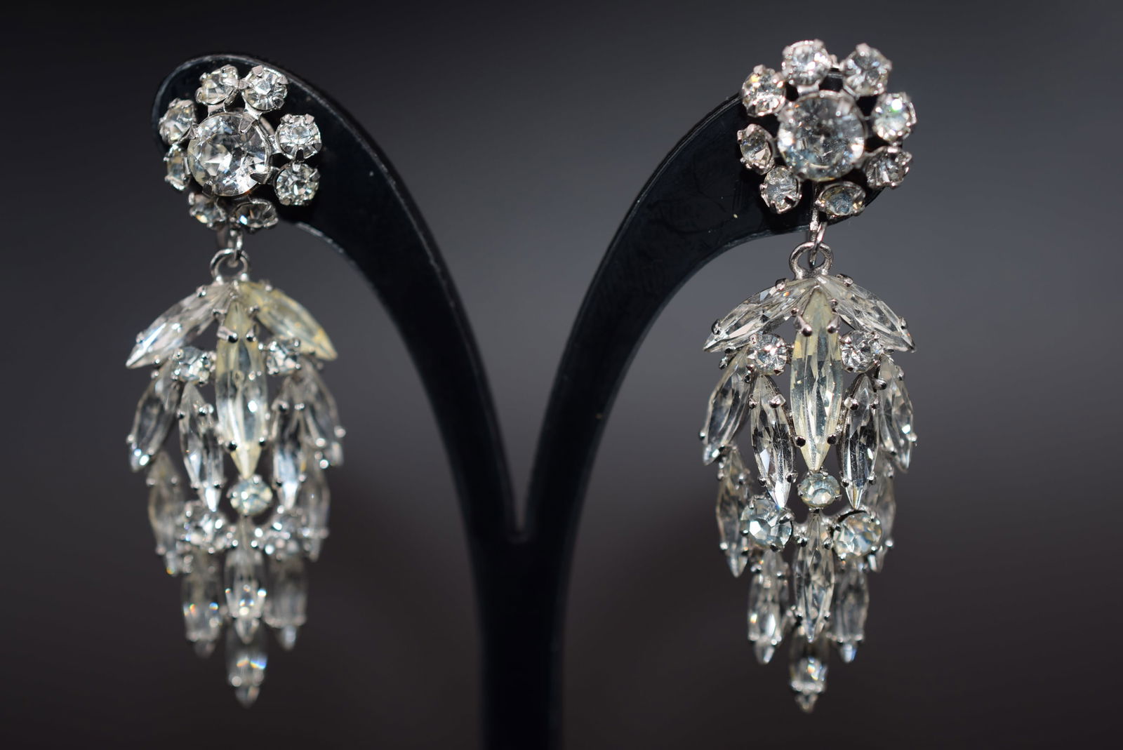 Sherman Clip Earrings Vintage 1950's Rhinestone Lot# BE 180: Sherman Clip Earrings Vintage 1950's Rhinestone