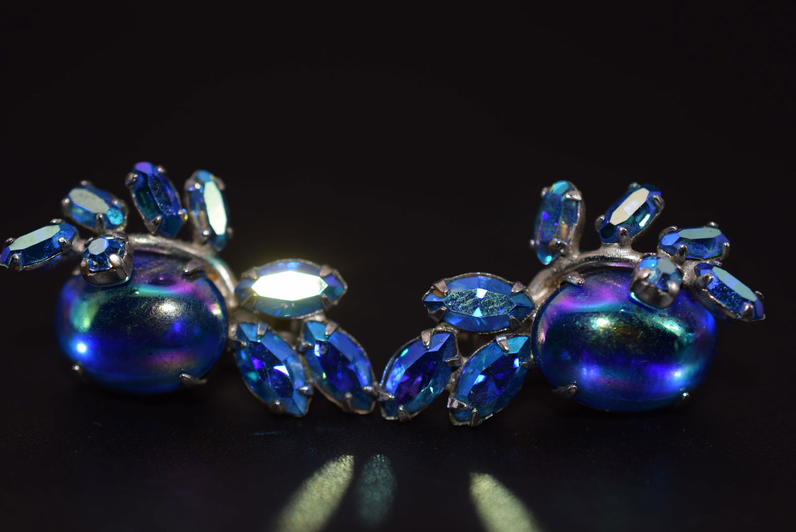 Sherman Clip Earrings Vintage 1950's Rhinestone Lot# BE 184: Sherman Clip Earrings Vintage 1950's Rhinestone