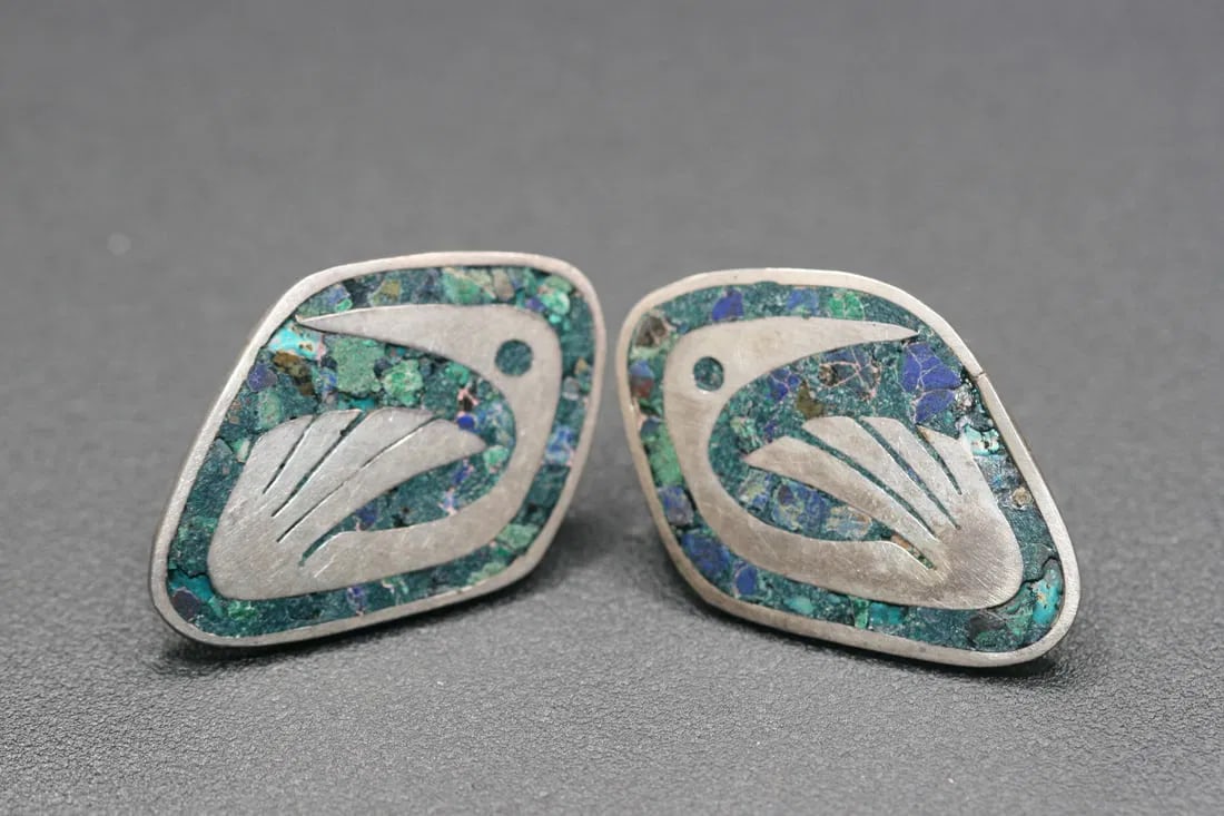 Enrique Ledesma Taxco Mexico Sterling Silver 925 Earrings signed Vintage .lot#191: Enrique Ledesma Taxco Mexico Sterling Silver 925 Earrings signed Vintage measures 1 1/2" x 1"