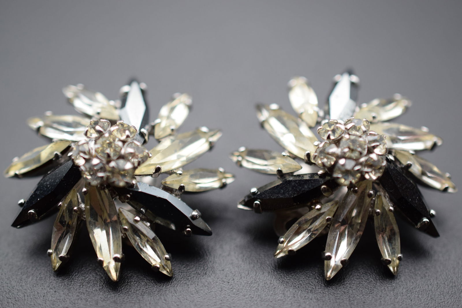 Sherman Clip Earrings Vintage 1950's Rhinestone Lot# BE 193: Sherman Clip Earrings Vintage 1950's Rhinestone