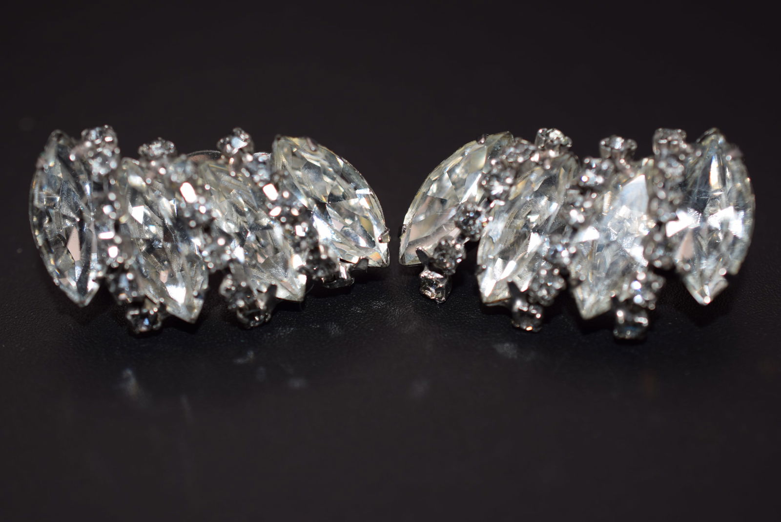 Sherman Clip Earrings Vintage 1950's Rhinestone Lot# BE 197: Sherman Clip Earrings Vintage 1950's Rhinestone