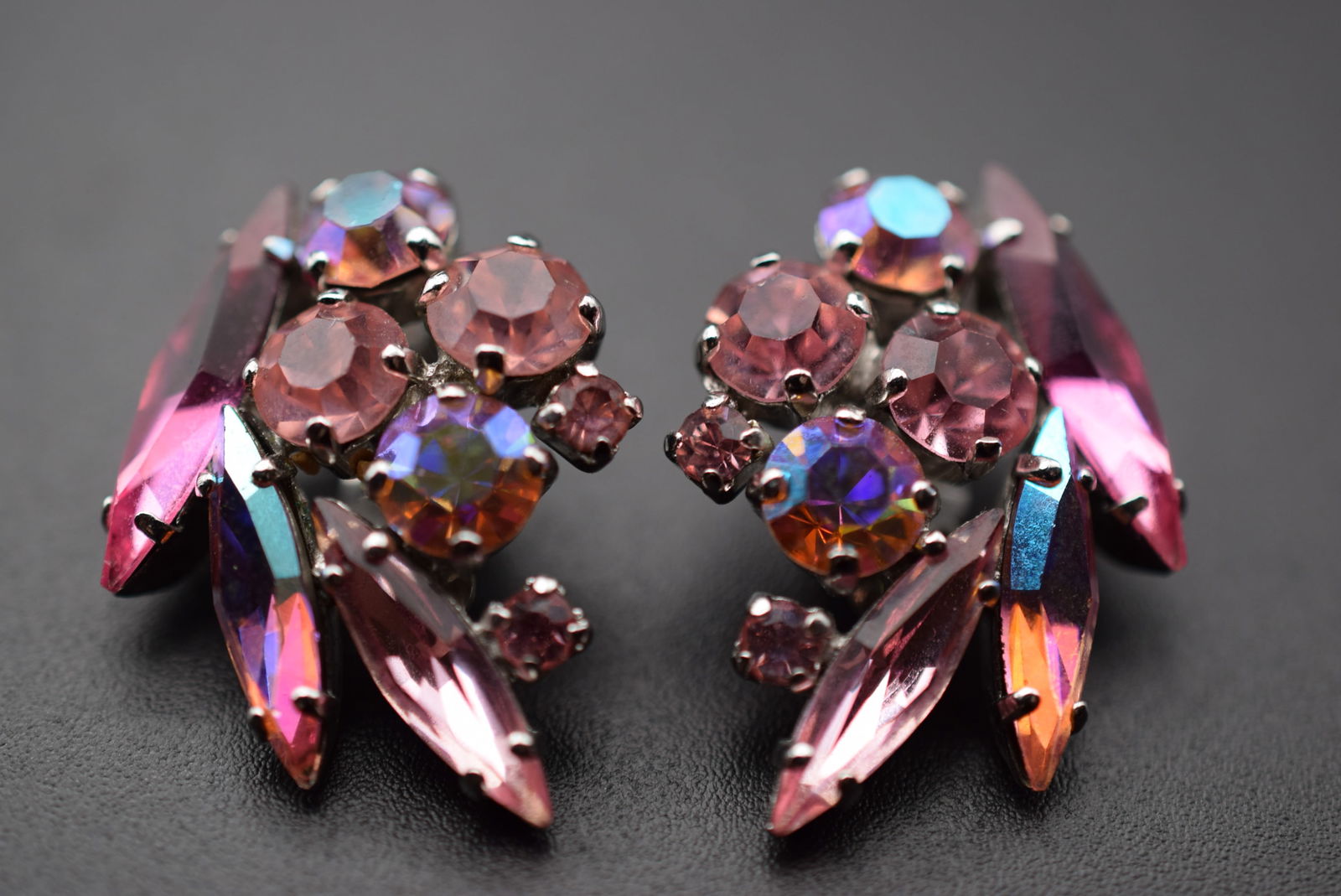 Sherman Clip Earrings Vintage 1950's Rhinestone Lot# BE 202: Sherman Clip Earrings Vintage 1950's Rhinestone