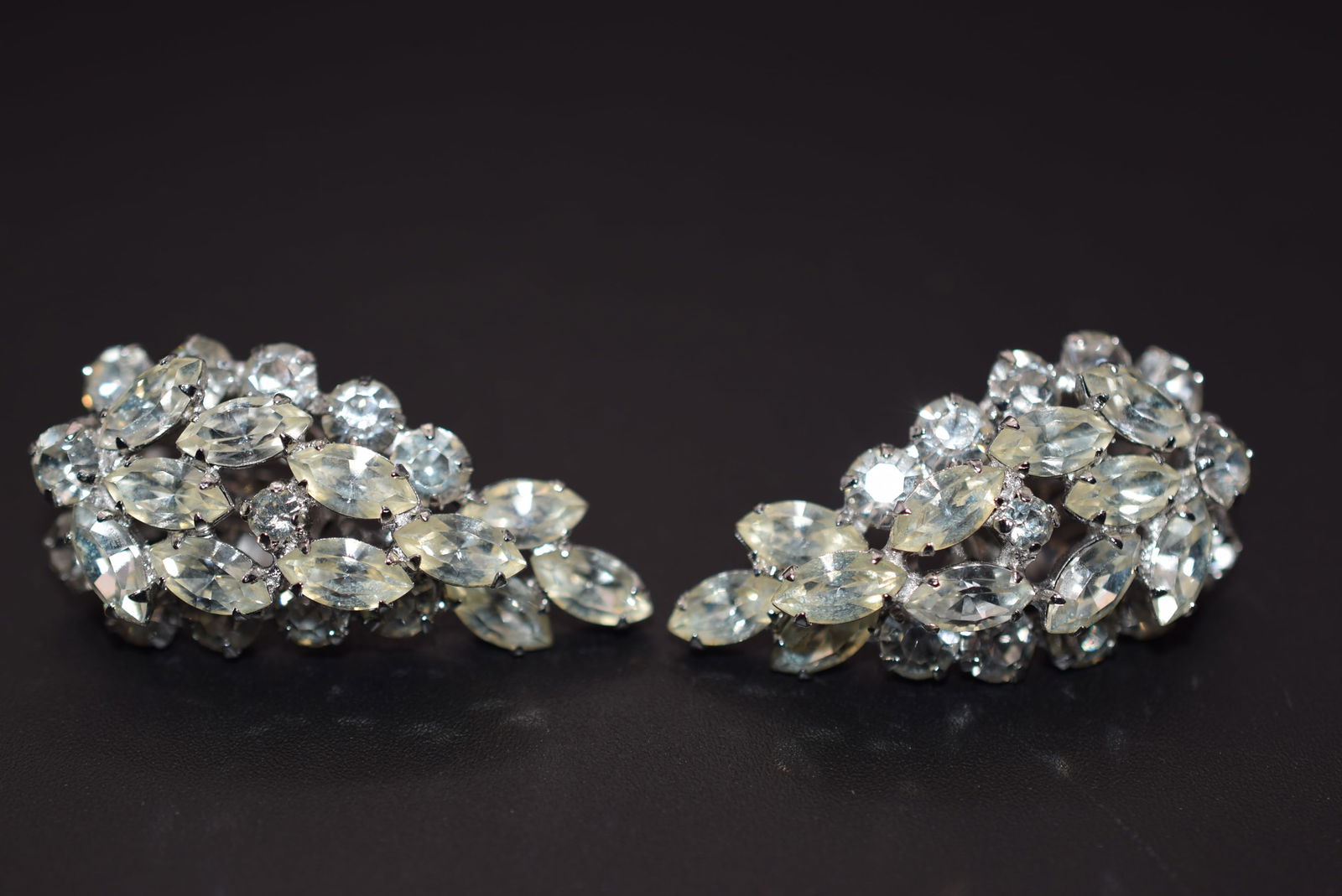 Sherman Clip Earrings Vintage 1950's Rhinestone Lot# BE 222: Sherman Clip Earrings Vintage 1950's Rhinestone