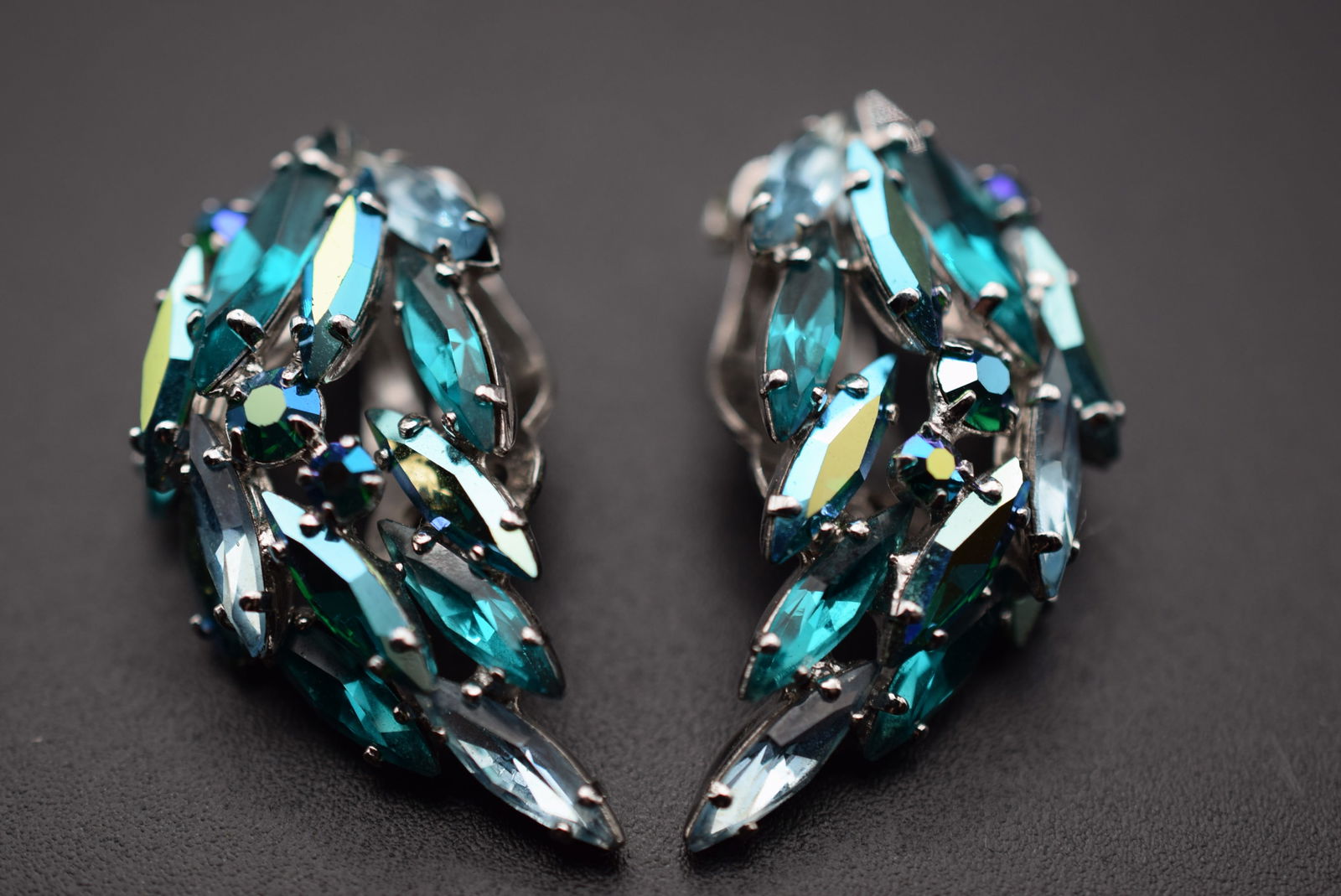 Sherman Clip Earrings Vintage 1950's Rhinestone Lot# BE 223: Sherman Clip Earrings Vintage 1950's Rhinestone