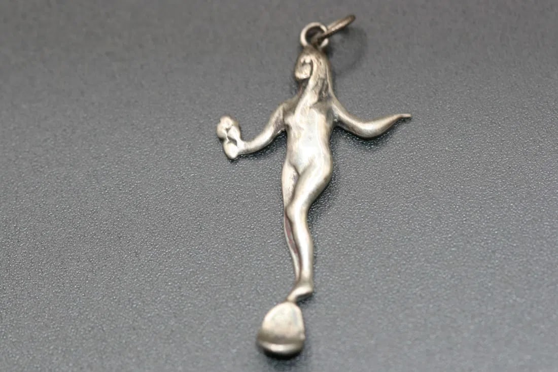 Spoon Tiny Pendant spoon sterling vintage naked lady nude .lot#228: Spoon Tiny Pendant spoon sterling vintage naked lady nude measures 1 5/8" by 7/8" wide signed sterling on the back