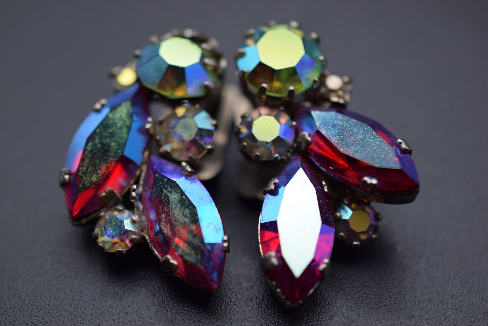 Rhinestone Clip Earrings 1950's Vintage Lot# BE 296: Rhinestone Clip Earrings 1950's Vintage