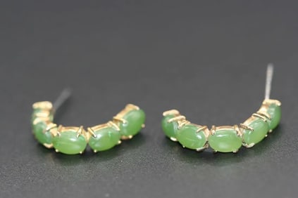Jade Earrings pierced .lot#309: Jade Earrings pierced measures 1 1/4"