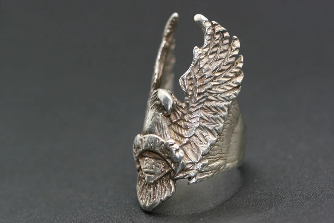 American Biker Sterling Silver 925 HUGE EAGLE Finger ring Size  8  .lot#349 (1 of 5)
