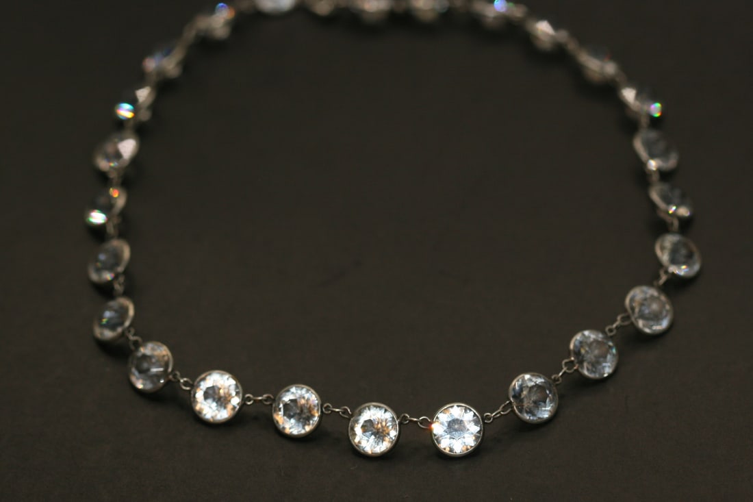 Crystal Invisible set Signed Vintage Germany Sterling Silver 925 Necklace  .Lot#418 (1 of 6)