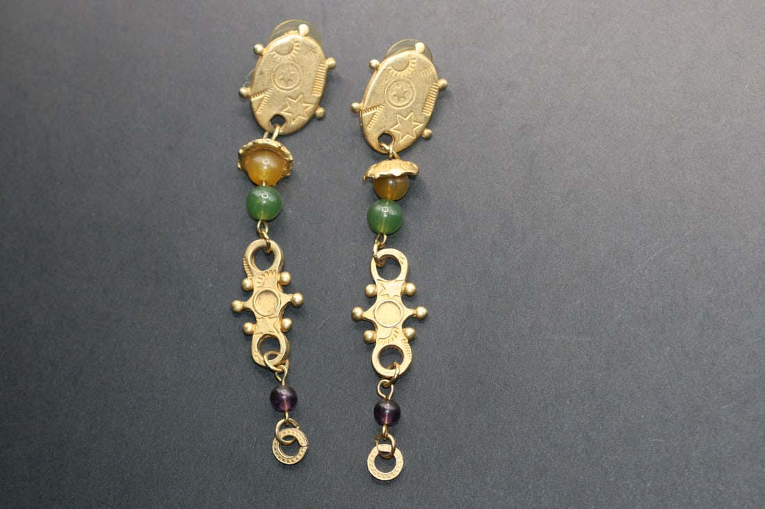 Hearts Moon Stars 4" Dangle Clip Drop Earrings Lot 834: Hearts Moon Stars Dangle Clip Drop Earrings measures 4" x 3/4"