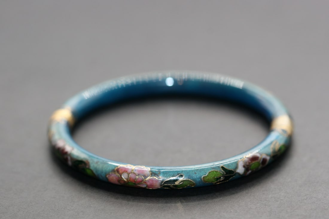 Small Teal Blue  Hinged Cloisonne Bangle Bracelet Vintage Lot 896 (1 of 5)