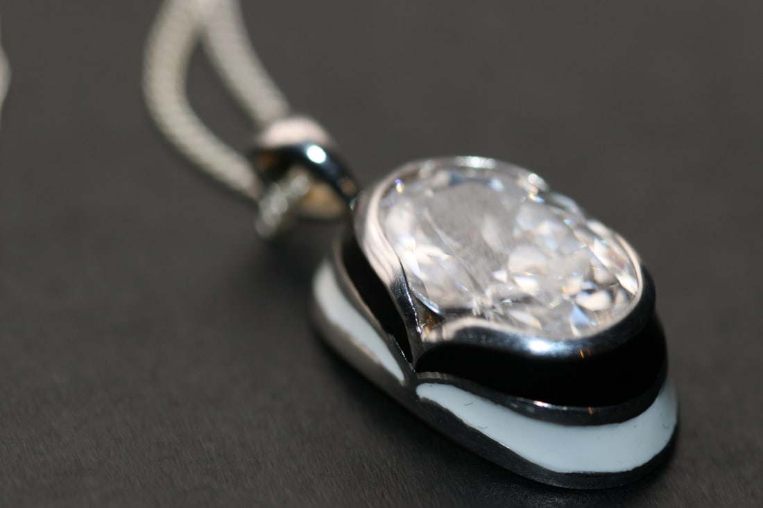 David Sigal Enamel Cubic Zirconia Crystal Necklace Sterling Silver Chain 925 Lot 1164 (1 of 7)