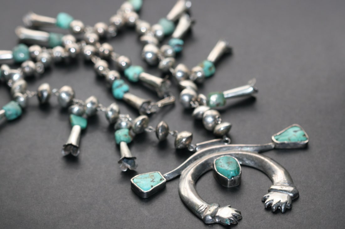 Bea Squash Blossom Old Pawn Navajo Sterling Silver 925 Turquoise Necklace Lot 1239 (1 of 11)