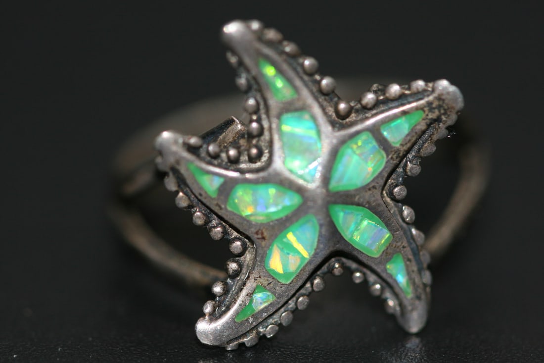 Starfish Mexico 950 Sterling Silver Abalone Ring Vintage size 9.5 .Lot#4 (1 of 3)