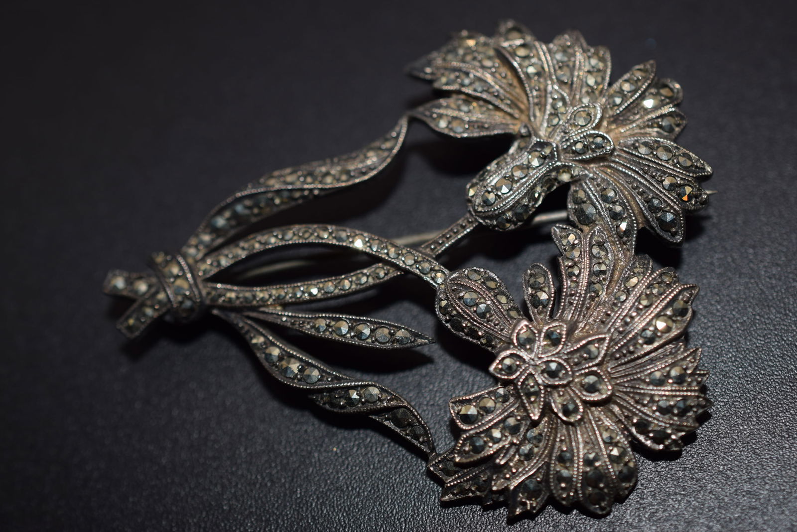 Sterling Marcasite Flower Brooch Pin Silver 925 FG Lot#CF 45 (1 of 5)