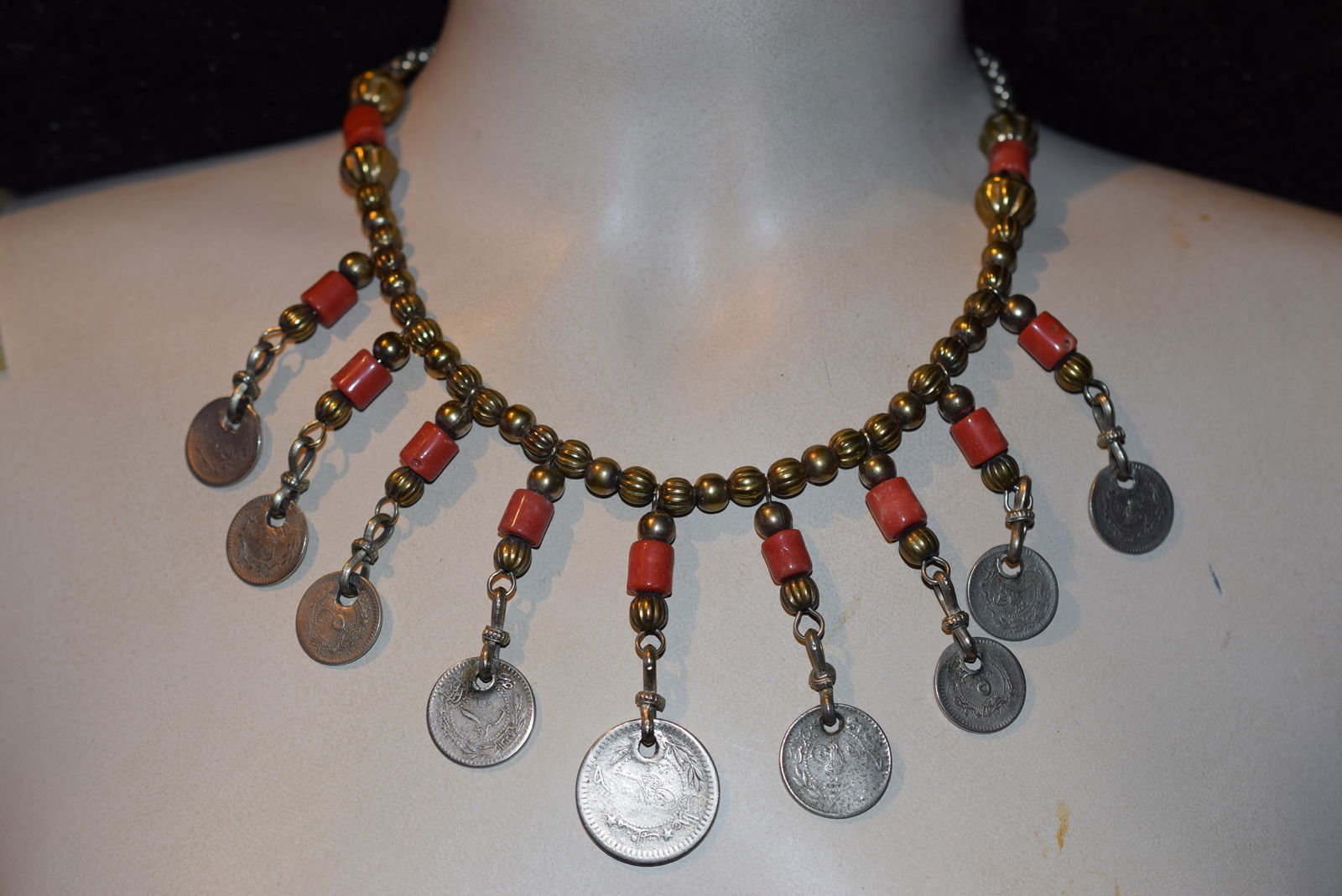 Ottoman 1909 40 para coin Coral Old Necklace Antique Lot# CF 52 (1 of 11)