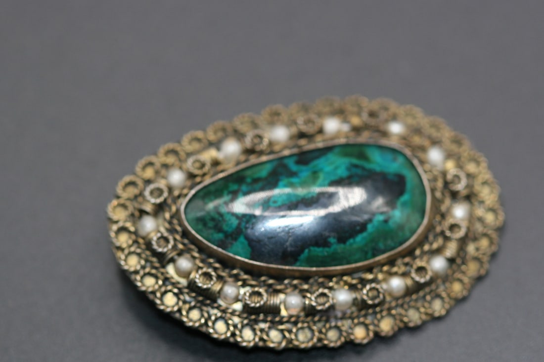 Israel Made Sterling Silver 925 Stone Filigree handmade brooch pin vintage.Lot#100 (1 of 2)