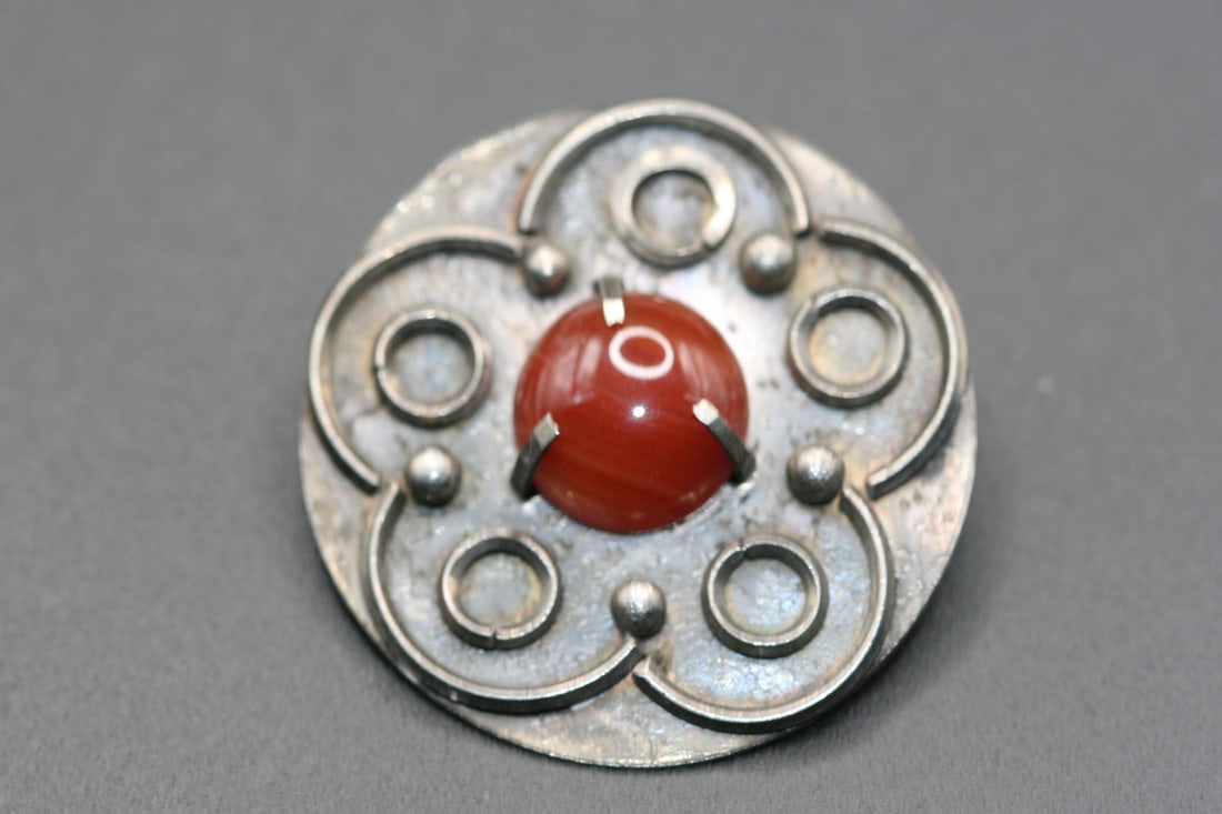 Israel Carnelian Sterling Silver 925 Brooch Pin Vintage Signed    .Lot#114 (1 of 3)