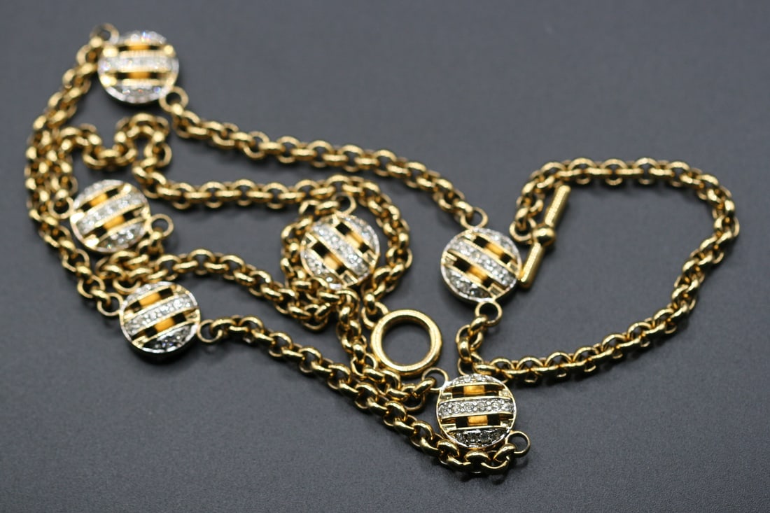 Dorlan D'Orlan Boucher Rhinestone Necklace .Lot#116: Dorlan D'Orlan Boucher Rhinestone Necklace measures 30" long and is a match to the signed earrings in auction item #111