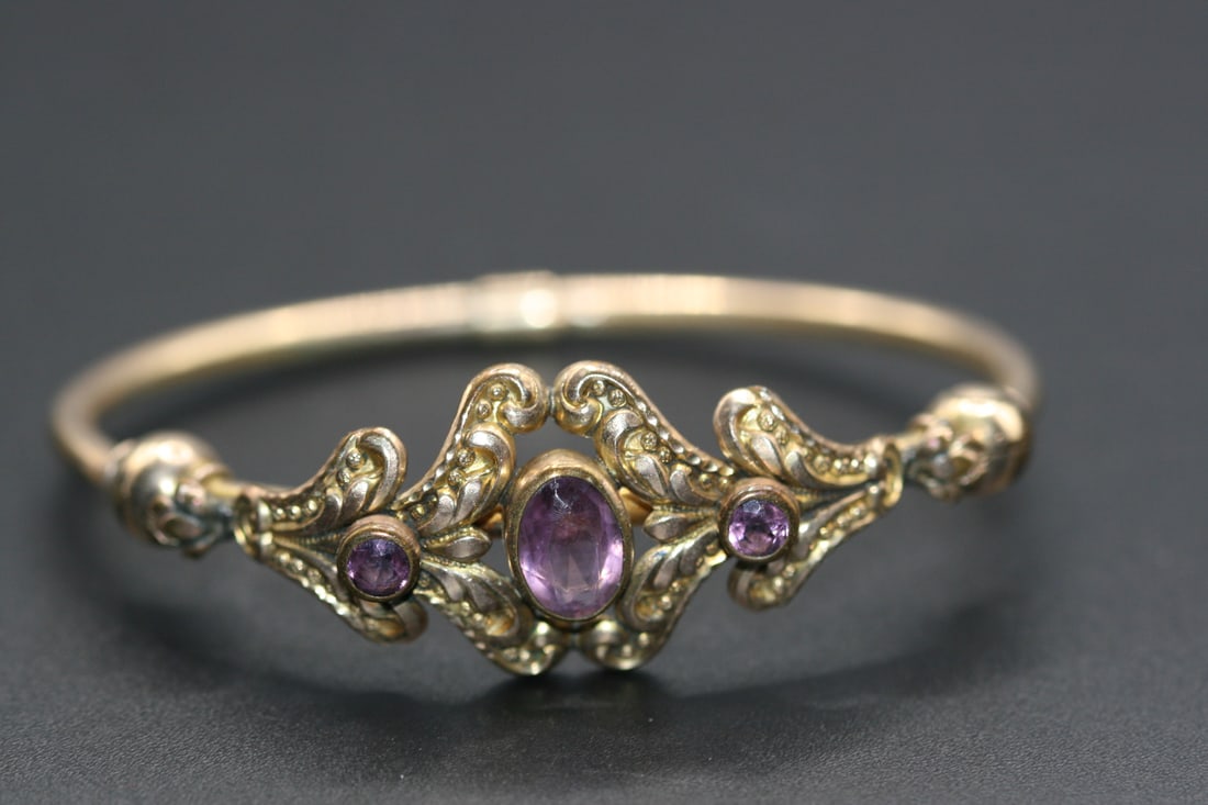 Amethyst Edwardian Gold Filled Spring Bangle Bracelet Vintage .Lot#131 (1 of 6)