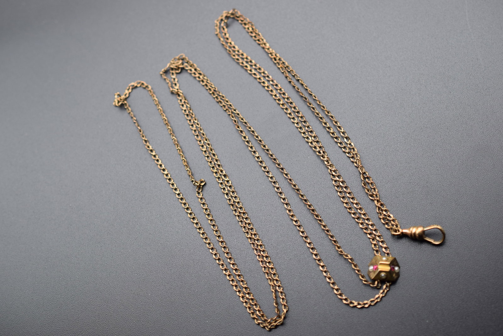Fob Slide HDM Co Edwardian Watch Chain 46" long Lot#CF 146: Fob HDM Co Slide Edwardian Watch Chain 46" long signed on the clasp HDM Co