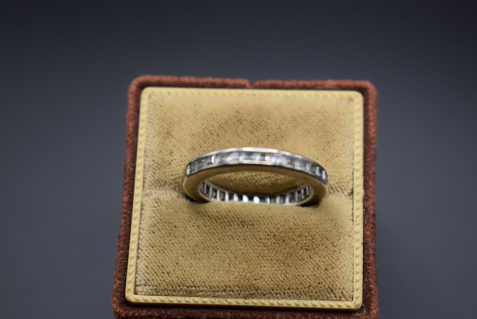 Eternity Full CZ Sterling Silver 925 Band Ring size 7.5 .Lot#175: Eternity Full all around CZ Sterling Silver 925 Band Ring size 7.5 signed 925 on the outer band