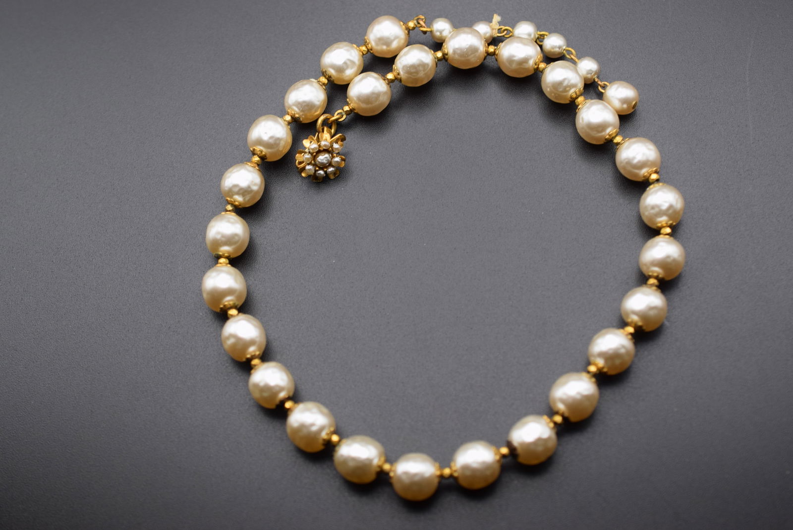 Miriam Haskell Baroque Pearl Necklace Glass 1950's Lot#CF 400: Miriam Haskell Baroque Pearl Necklace Glass 1950's Beauty measures 17" long