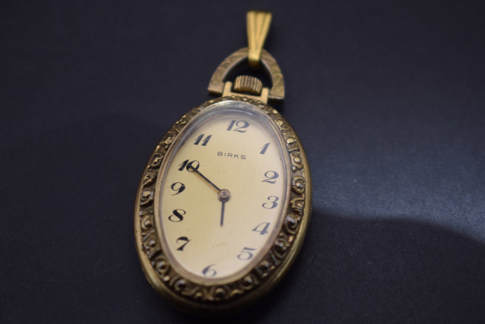 Birks Pendant Watch Vintage 1950's working Lot 428: Birks Pendant Watch Vintage 1950's is working and measures 1" x 1 1/2" without the bale
