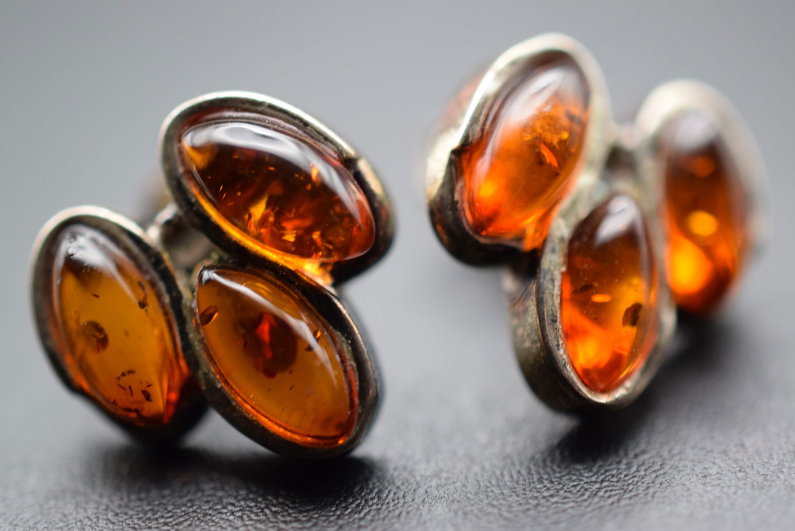 Genuine Amber Sterling Pierced Earrings Lot#CF 473: Genuine Amber Sterling Pierced Earrings measures 5/8" x 5/8" signed on the butterfly backings 925