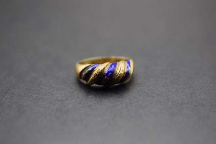 Enamel Silver Ring Size 7.25 vintage Lot 498: Enamel Silver Ring Size 7.25 vintage unmarked