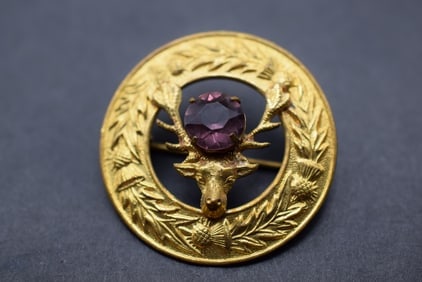 Thistle Vintage Celtic Brooch Pin Amethyst Crystal Lot 591 (1 of 3)