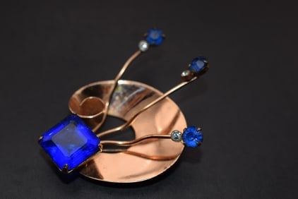 Sterling Vermeil Vintage Blue Rhinestone Brooch Pin Spray CORO Craft Lot 593 (1 of 7)