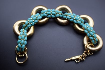 KJL Kenneth J Lane Faux Turquoise Mega Link Bracelet Signed Lot 51 (1 of 6)